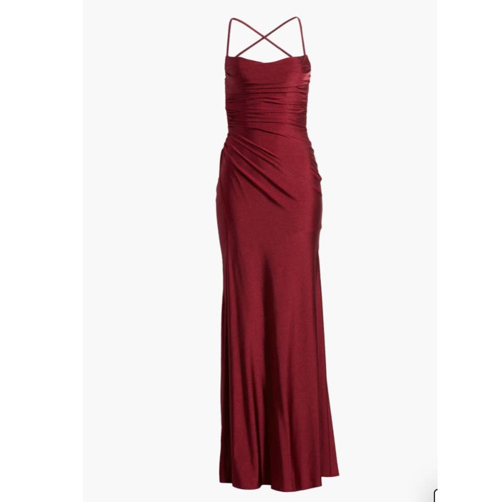 La Femme 29710 Square Neck Shiny Jersey Gown Sz 00 Dark Berry - Picture 7 of 7